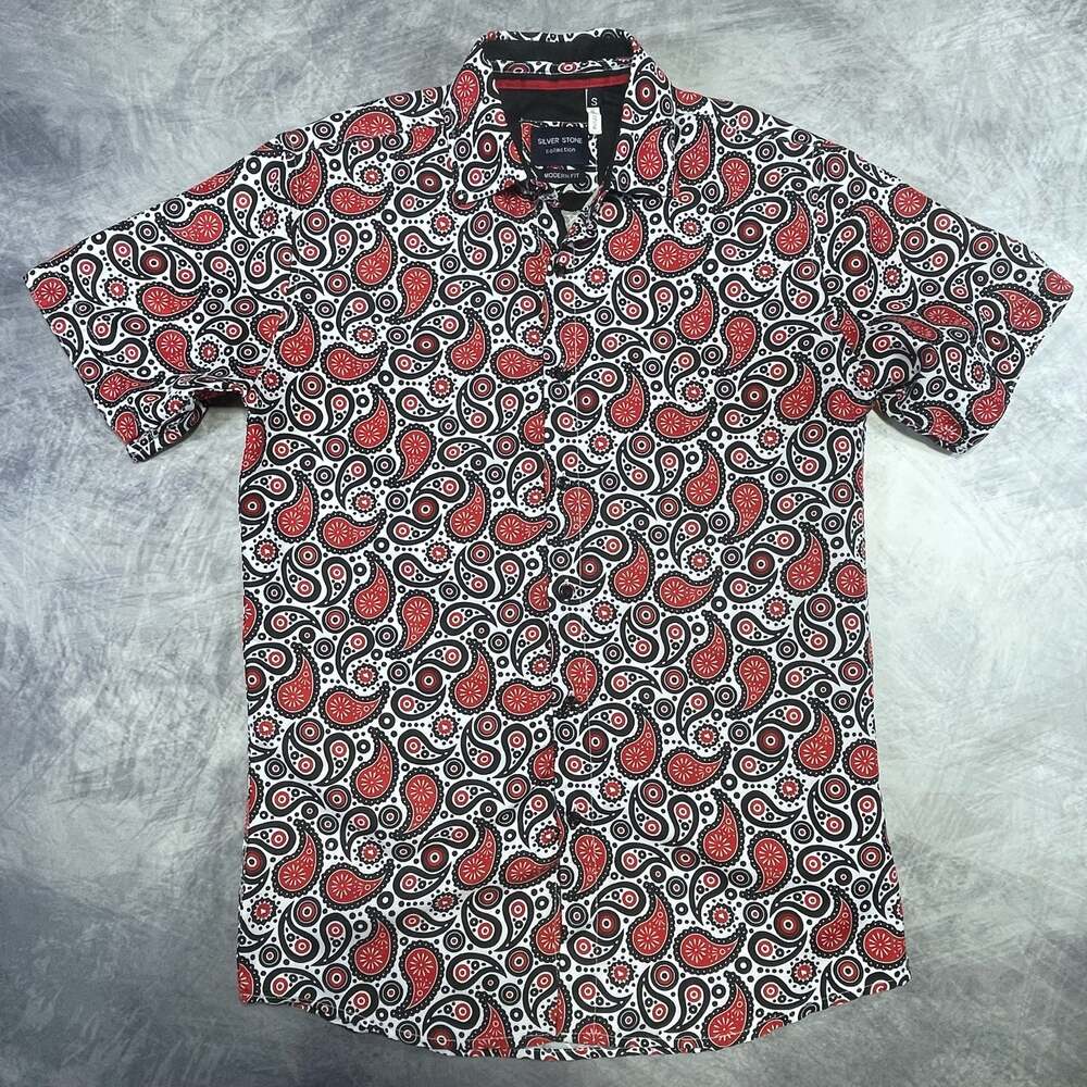 Silver Stone Collection Modern Fit Paisley Short Sleeve Button-Up Shirt Sz S